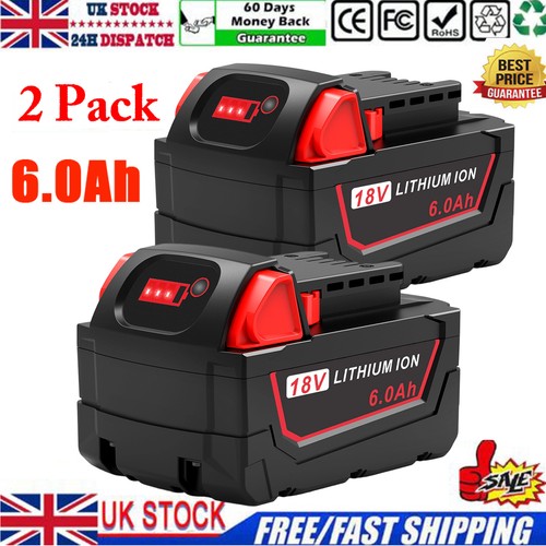 0ah battery for milwaukee - 2x, 6.0ah