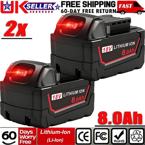 0ah battery for milwaukee - 2x, 8.0ah